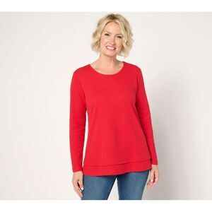 Denim & Co. Women's Top Petite PM Essentials Waffle Knit Scoop Neck Red A627199